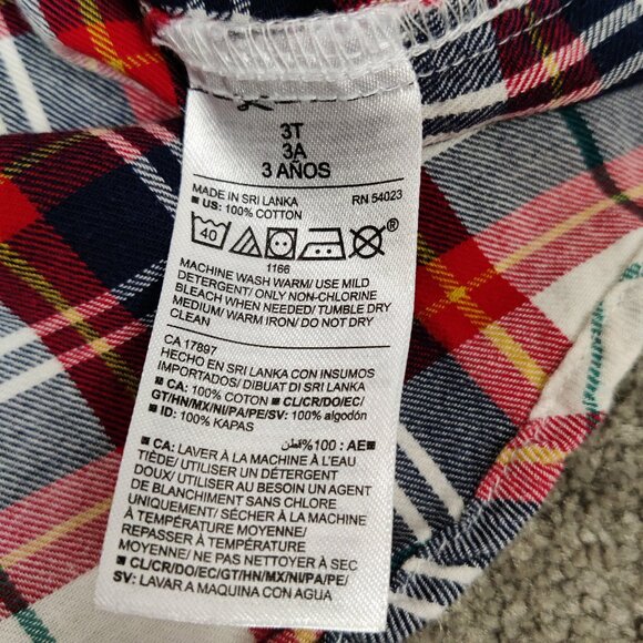 Old Navy Boys Shirt Size 3T Plaid Red Navy White Cotton Button Down Casual Comfy - Picture 4 of 4